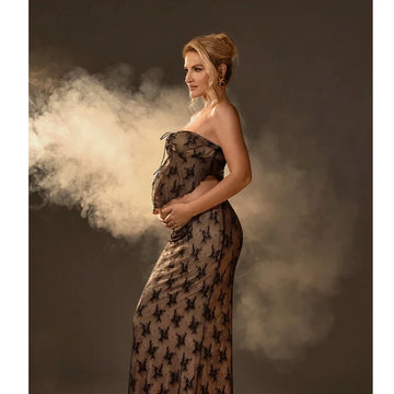 MQTIME  -   Maternity Lace Tube Top Hollow Out Skirt Two Piece Set For Photoshoot baby shower Photographie de vêtements de maternité